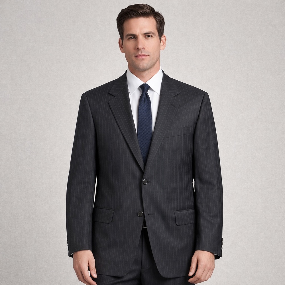 Oxford Clothes 44L Super 100s Wool Blazer Black Pinstripe C.L. Wells 2 Button